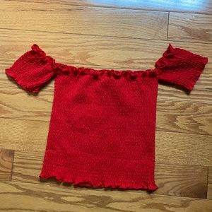 red off the shoulder top